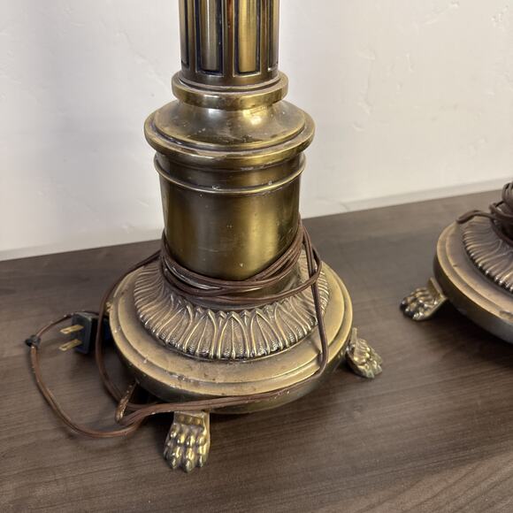 Vintage Pair Set STIFFEL Brass Table Lamps 36” tall Pillar Clawfoot Ornate‎ MCM - Picture 3 of 9